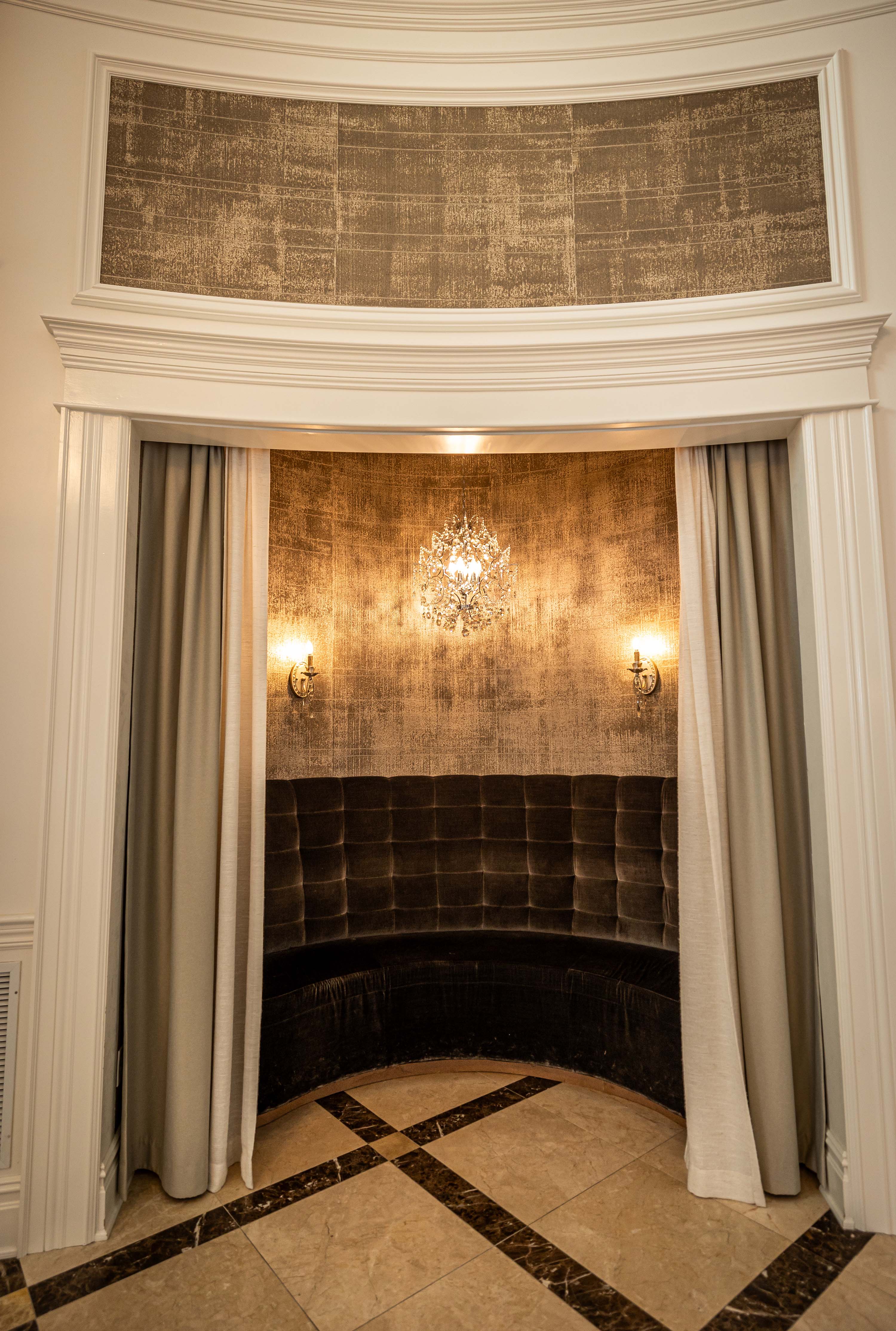sitting area behind curtains