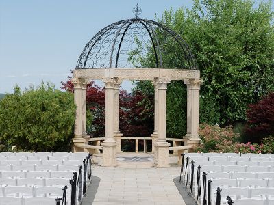 groups of chairs outside facing the aria gazebo