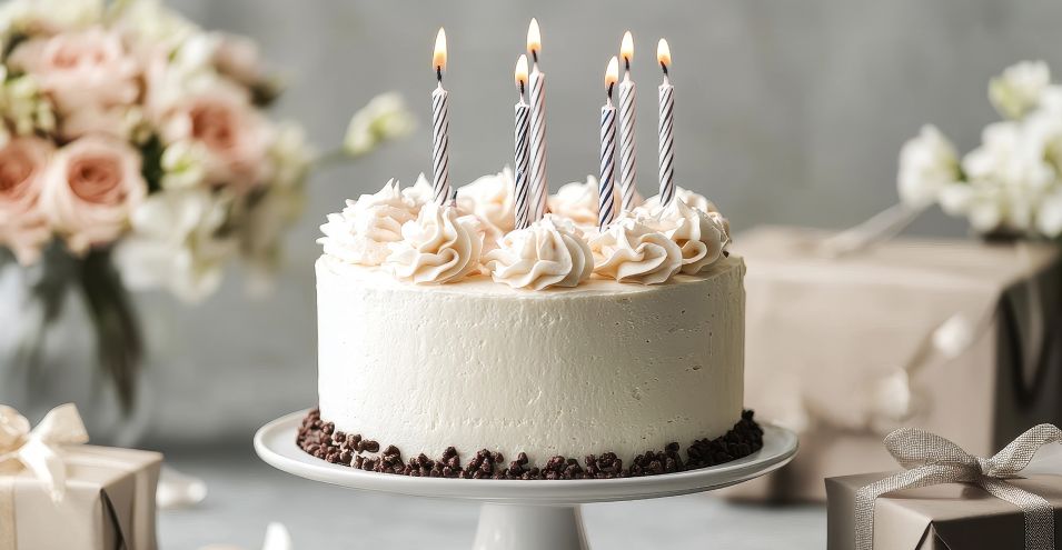 a birthday cake with lit candles